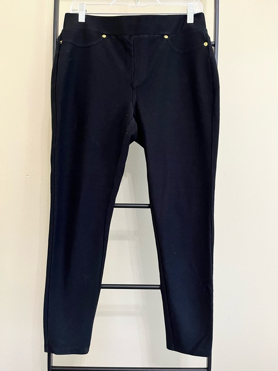 Michael Kors Pants - Michael Kors MK Midnight Blue Black Pull On Slim Leg Pants L  Gold rivet detail